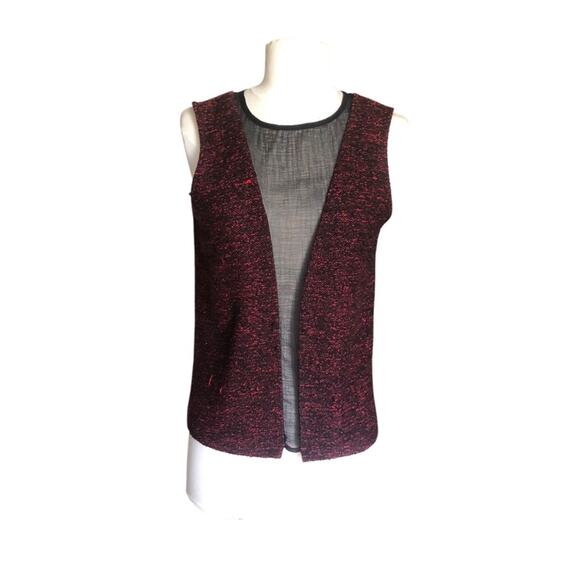 Harlowe & Graham Sheer Plunge Sleeveless Top Red Black Tweed Small Preowned - Picture 1 of 10